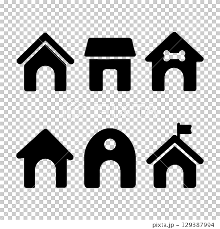 シンプルな犬小屋シルエットアイコンセット 129387994