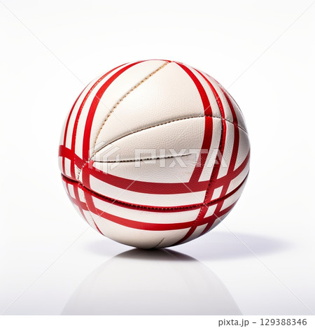 Retro Styled White and Red Striped Ball Isolated on White Background, Sport Equipment, Isolated 129388346