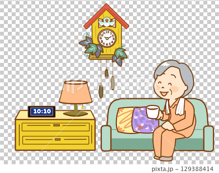 Elderly people relaxing in the living room 129388414