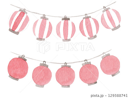 【水彩】提灯のガーランドのイラスト 【水彩】提灯のガーランドのイラスト 129388741