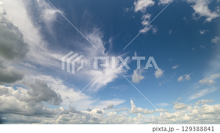 Dynamic Cloud Patterns in a Clear Blue Sky Natures Artwork Unfolding Every Day 129388841