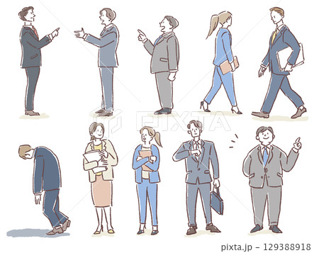 スーツを着た男性と女性の全身、セット、 129388918