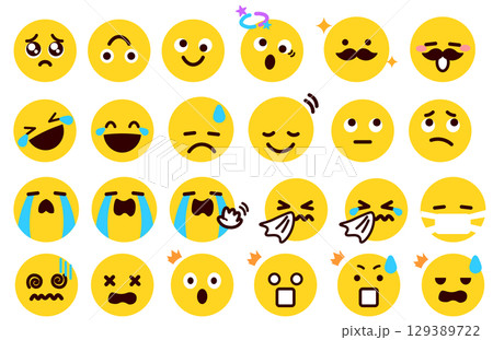 絵文字、顔文字 いろいろな表情の顔のイラストセット 3 絵文字、顔文字 いろいろな表情の顔のイラストセット 3 129389722