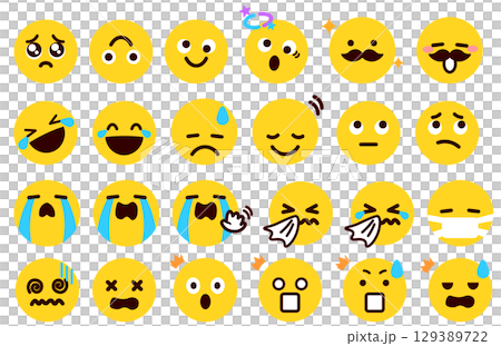 絵文字、顔文字 いろいろな表情の顔のイラストセット 3 絵文字、顔文字 いろいろな表情の顔のイラストセット 3 129389722