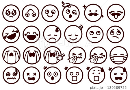 絵文字、顔文字 いろいろな表情の顔のイラストセット 3 絵文字、顔文字 いろいろな表情の顔のイラストセット 3 129389723