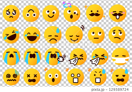 絵文字、顔文字 いろいろな表情の顔のイラストセット 3 絵文字、顔文字 いろいろな表情の顔のイラストセット 3 129389724