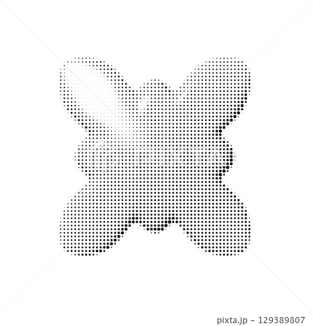 Abstract 3D blob shape with rounded petal-like edges. Halftone texture, pop-art style and glossy soft surface. Vector element isolated on transparent background. Abstract 3D blob shape with rounded petal-like edges. Halftone texture, pop-art style and glossy soft surface. Vector element isolated on transparent background. 129389807