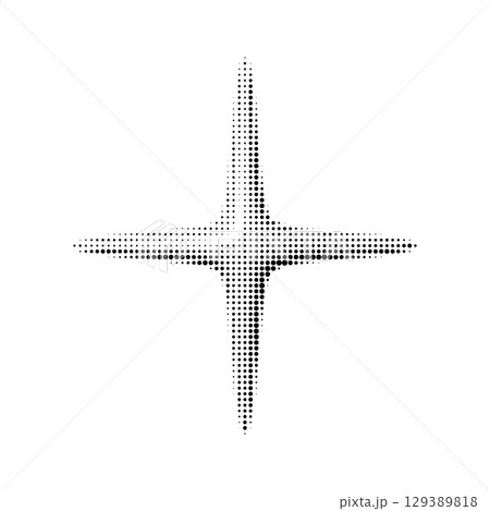 Vector 3D star spark in halftone style. Shiny glowing shape with volume and smooth edges. Isolated on transparent background. Pop-art retro look with dot texture. Vector 3D star spark in halftone style. Shiny glowing shape with volume and smooth edges. Isolated on transparent background. Pop-art retro look with dot texture. 129389818