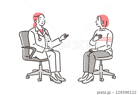 病院での診察シーン女性医師 病院での診察シーン女性医師 129390122
