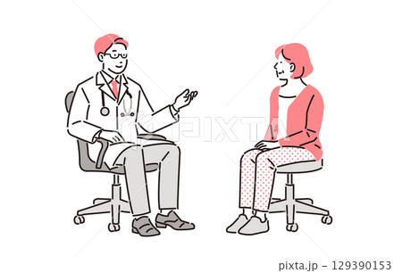 病院での診察シーン男性医師 129390153