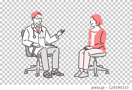 病院での診察シーン男性医師 129390153
