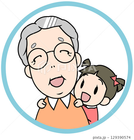 孫に肩を揉んでもらって嬉しいおじいちゃん 129390574