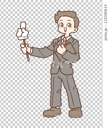 Illustration of a teacher guiding with a pointer Illustration of a teacher guiding with a pointer 129390614