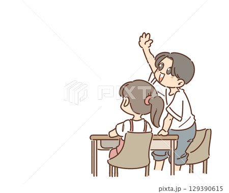 元気よく手をあげる男の子のイラスト 129390615
