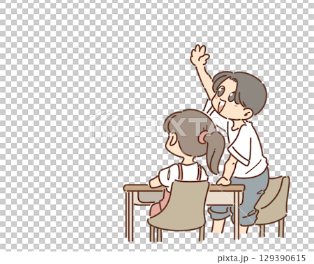 元気よく手をあげる男の子のイラスト 129390615