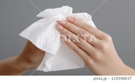 ペーパータオル 手拭きペーパーで手を拭く ペーパータオル 手拭きペーパーで手を拭く 129390637