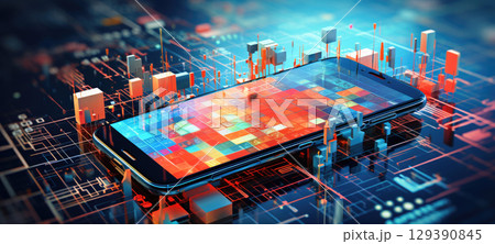 abstract digital business city smart phone, ai 129390845