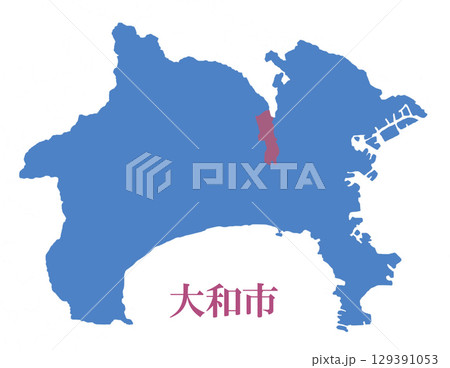 神奈川県　大和市　地図　イラスト 129391053