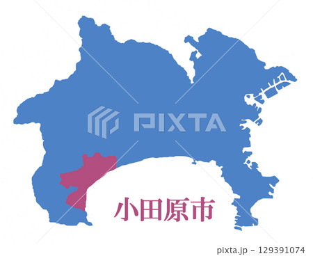 神奈川県　小田原市　地図　イラスト 129391074