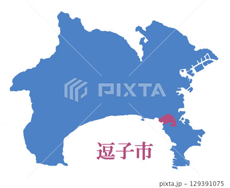 神奈川県　逗子市　地図　イラスト 129391075