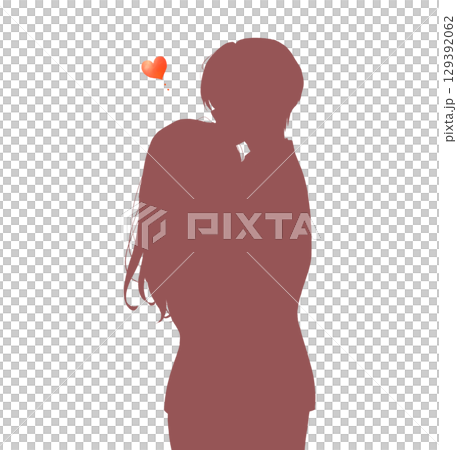 男辦公室職員擁抱一名女子，站立的剪影 129392062