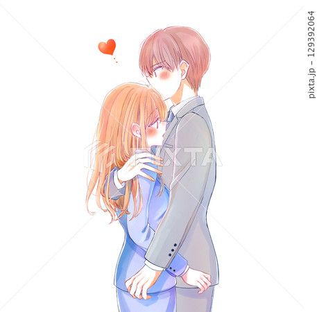 女性を抱き寄せる男性　会社員　立ち絵 129392064