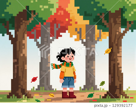 秋の公園で遊ぶ子供 129392177