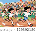 運動会で走る子供たち 129392180