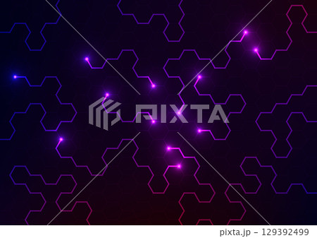 Technology hexagon art dark neon line background 129392499