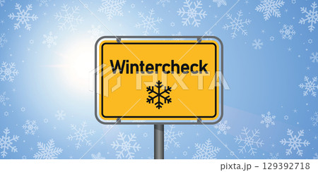 wintercheck traffic sign on snowy winter background vector illustration 129392718