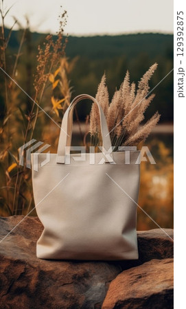cotton tote bag mock up shopping bag, ai 129392875