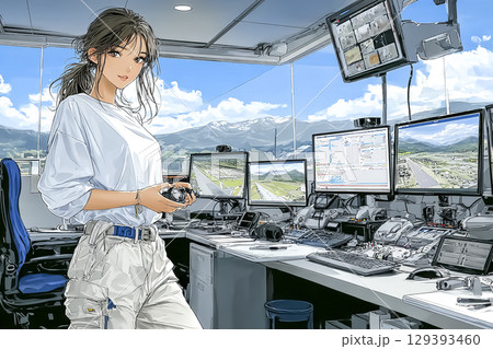 ドローン操縦士の女性のイラスト素材 129393460