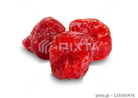 Side view of dehydrated cherry tomatoes isolated on white background. Side view of dehydrated cherry tomatoes isolated on white background. 129393478