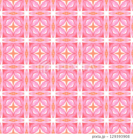 Repeating striped hand drawn border. Orange pleasant boho chic summer design. Striped hand drawn design. Textile ready exquisite print, swimwear fabric, wallpaper, wrapping. 129393908