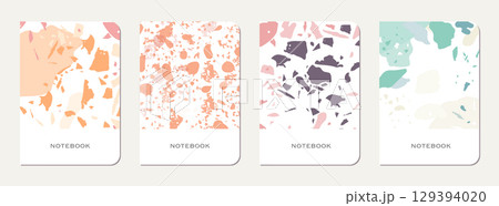 Notepad cover design. Terrazzo abstract background made of natural stones, granite, quartz and marble. Venetian terrazzo texture notepad cover template. 129394020