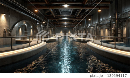 Industrial flow system with clear water and aerated filtration beds 129394117