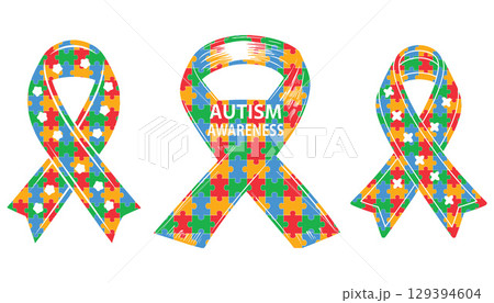 Autism Awareness Ribbon Set SVG Colorful Puzzle Ribbons for Campaigns, Crafts, Shirts Autism Awareness Ribbon Set SVG Colorful Puzzle Ribbons for Campaigns, Crafts, Shirts 129394604
