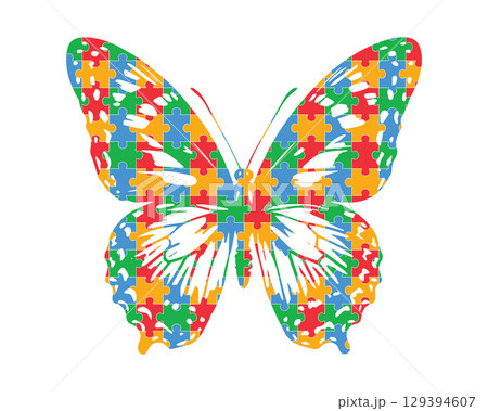 Autism Awareness Butterfly Outline Colorful Line Art Vector for Shirts, Stickers, Crafts Autism Awareness Butterfly Outline Colorful Line Art Vector for Shirts, Stickers, Crafts 129394607