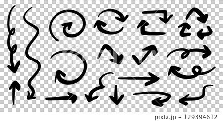 Vector pen hand drawn arrows set black and white Vector pen hand drawn arrows set black and white 129394612