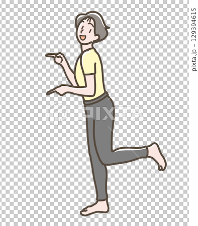 一位身穿瑜珈服的女士指著 129394615