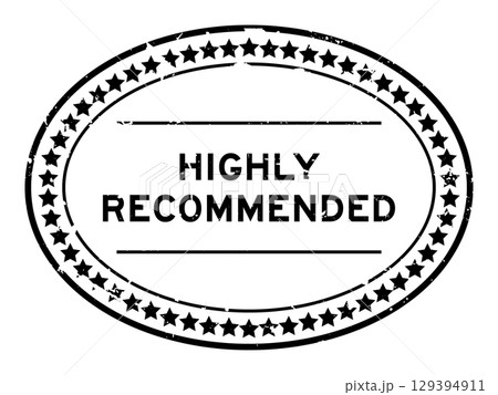 Grunge black highly recommended word oval rubber seal stamp on white background 129394911