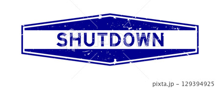 Grunge blue shutdown word hexagon rubber seal stamp on white background Grunge blue shutdown word hexagon rubber seal stamp on white background 129394925