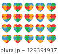 Autism Puzzle Heart Icons Set Colorful Jigsaw Love Symbols for Crafts Stickers Shirts 129394937