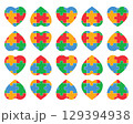Autism Puzzle Heart Variations Pack Colorful Jigsaw Love Icons for Stickers Shirts Crafts 129394938