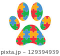 Autism Puzzle Paw Print Vector Colorful Pet Symbol for Dog Cat Awareness Crafts 129394939