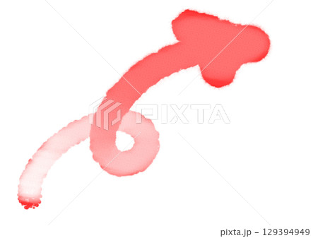 シンプルな手描き曲線の矢印イラスト・単品・半透明・上昇・上向き・ペン画・ラインマーカー・水彩風 129394949