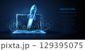 Digital rocket launch. Site startup, new project, fast tech, marketing solution 129395075