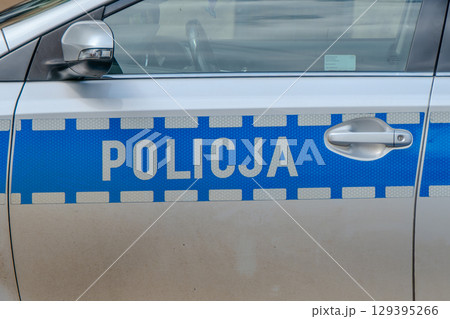 Poland, police car on the streets of Krakow. 129395266