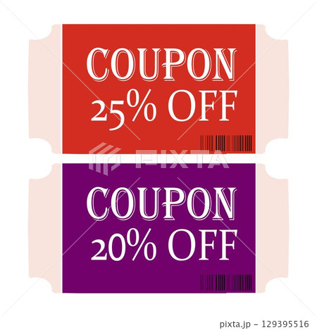 Coupon icons. Sale Voucher Coupon. Discount Coupons Tickets Card. Coupon for web design. Tag label, sale banner with discount coupon. Vector gift voucher vector illustration. 129395516