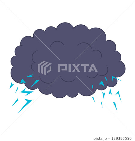 Dark Thunderstorm Cloud with Lightning Vector Illustration. A dark thunderstorm cloud with vibrant blue lightning bolts emerging from both sides. 129395550
